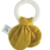 Fat Brain Toy Rubber Teething Ring with Yellow Mustard Muslin Tie Fashion